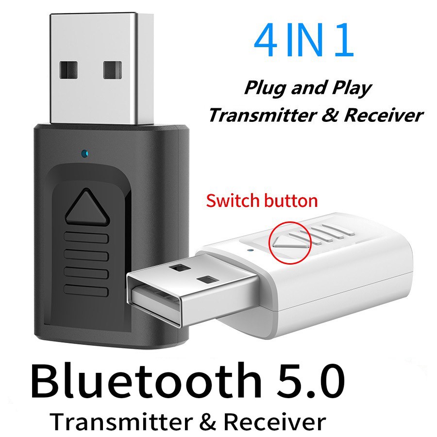 Hannord USB Bluetooth 5.0 Music Receiver Transmitter 4-in-1 3.5mm Jack AUX RCA Stereo Audio Wireless Adapter for TV Car PC Speaker