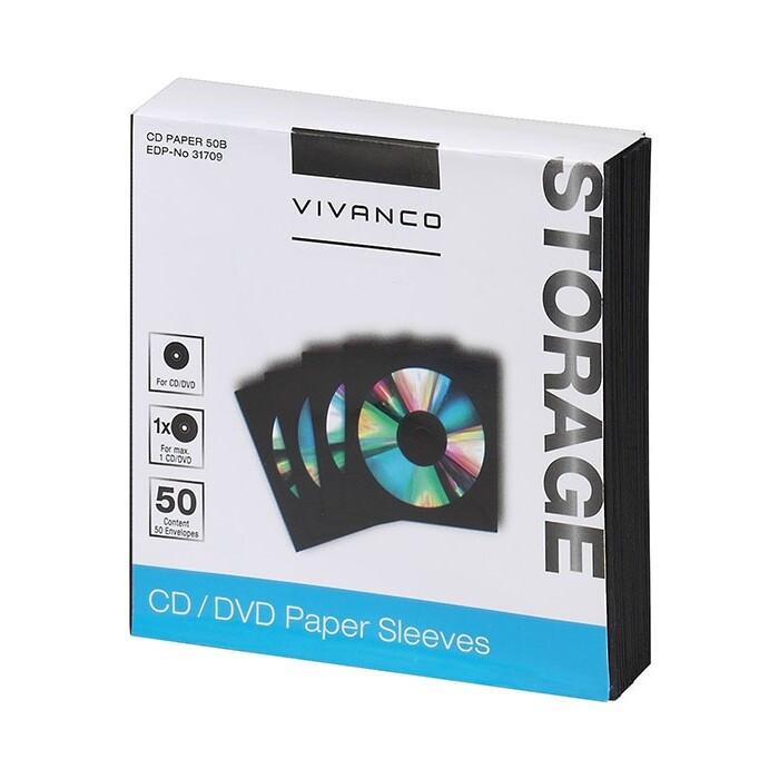 Vivanco CD/DVD-Umschläge aus Papier, 50 Stück, schwarz