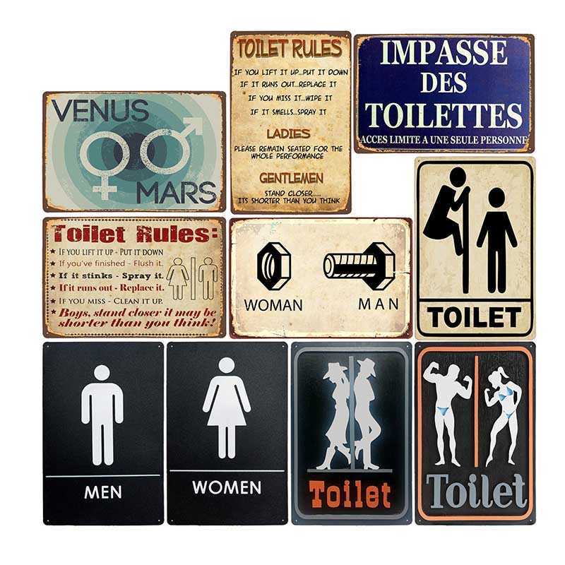 Signes de toilette drôle Panneaux en métal Vintage Plaque WC Poster Bar Pub Mur muraille Salle de bain décorative Plaque de peinture Decor 20 * 3