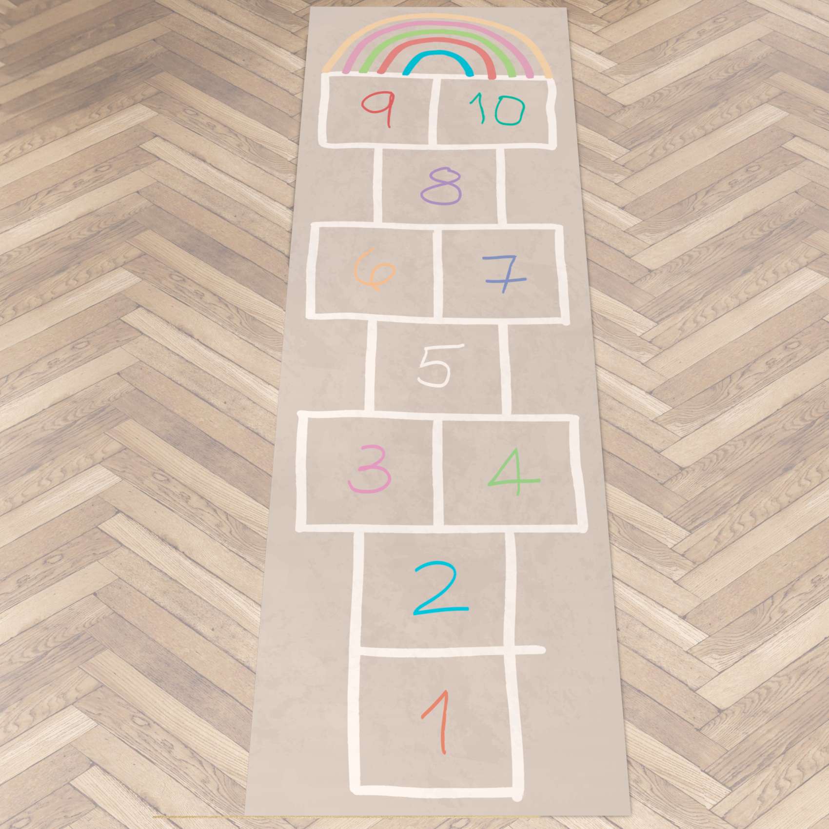 Spielmatte Teppich Läufer Flur Hüpfspiel Hüpfkästchen Spielteppich abwaschbar Spring Kreuz Beige 67x240cm