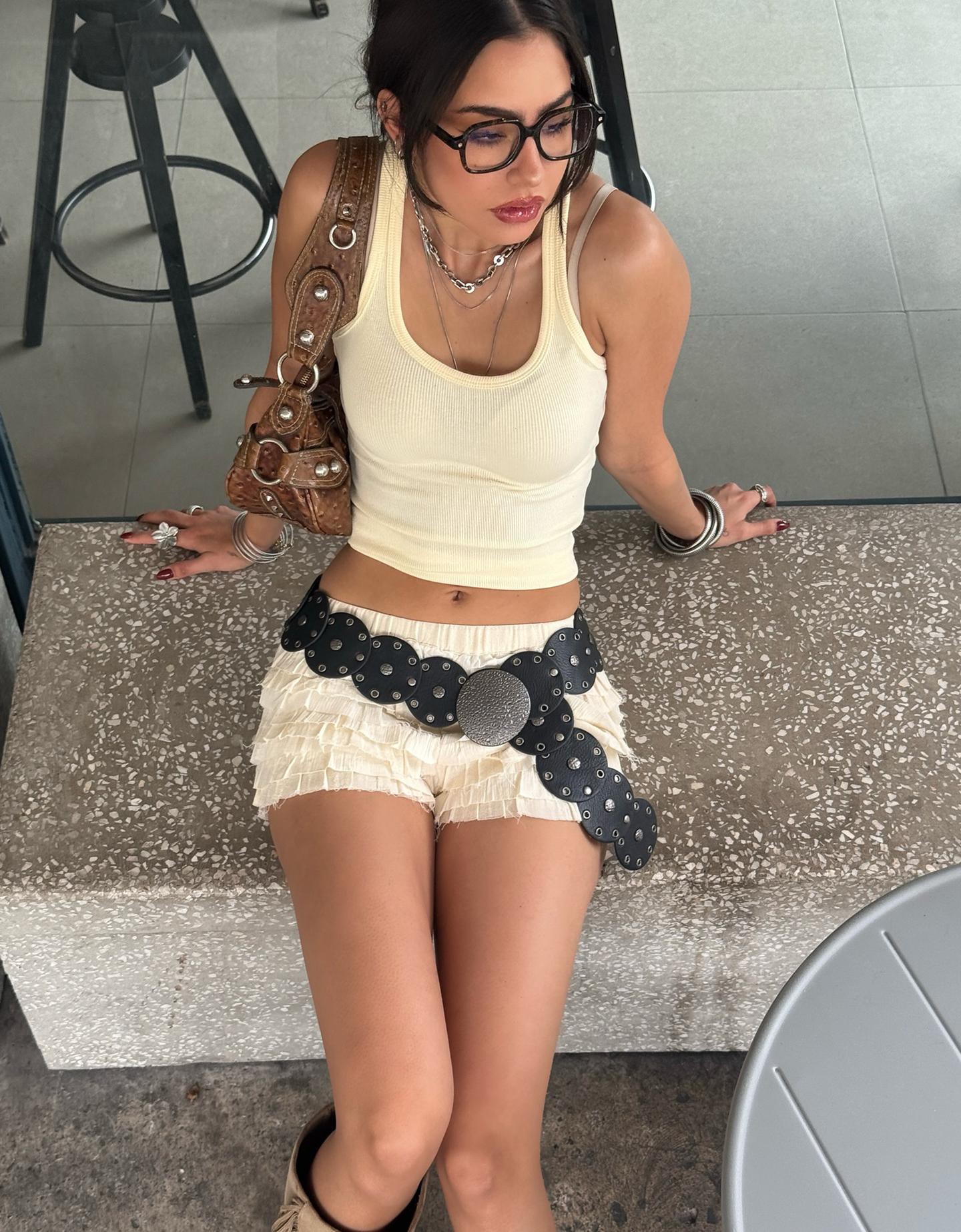 Bershka Nietengürtel Damen 85 Schwarz