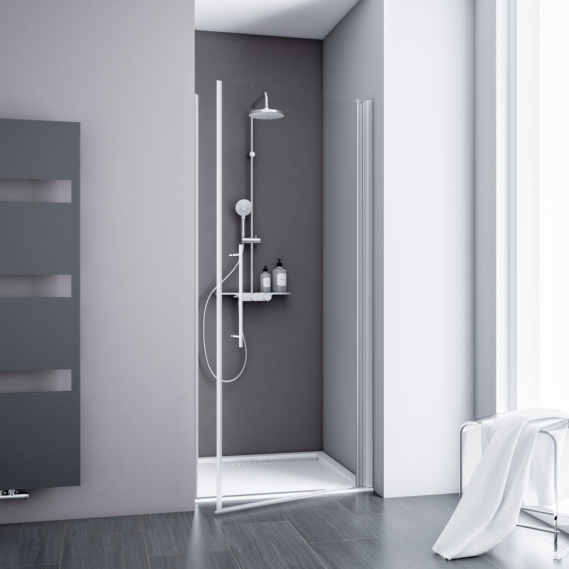 ExpressPlus Alexa Style 2.0 Drehtür für Nische, alu-natur, Klarglas, 90x192cm
