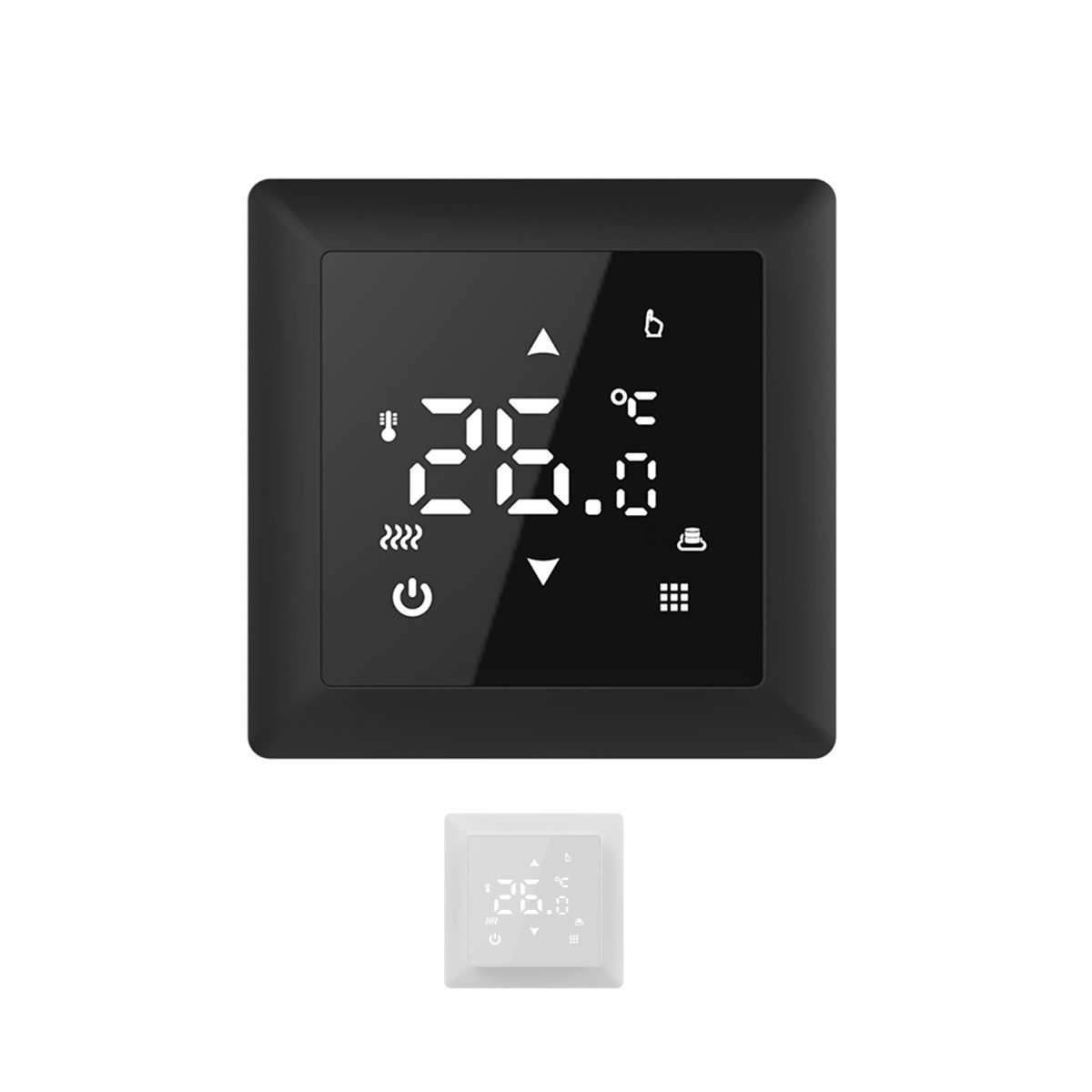 WARMON Design Touchscreen Temperaturregler, digital Thermostat TS100 für elektrische Fußbodenheizung in Schwarz