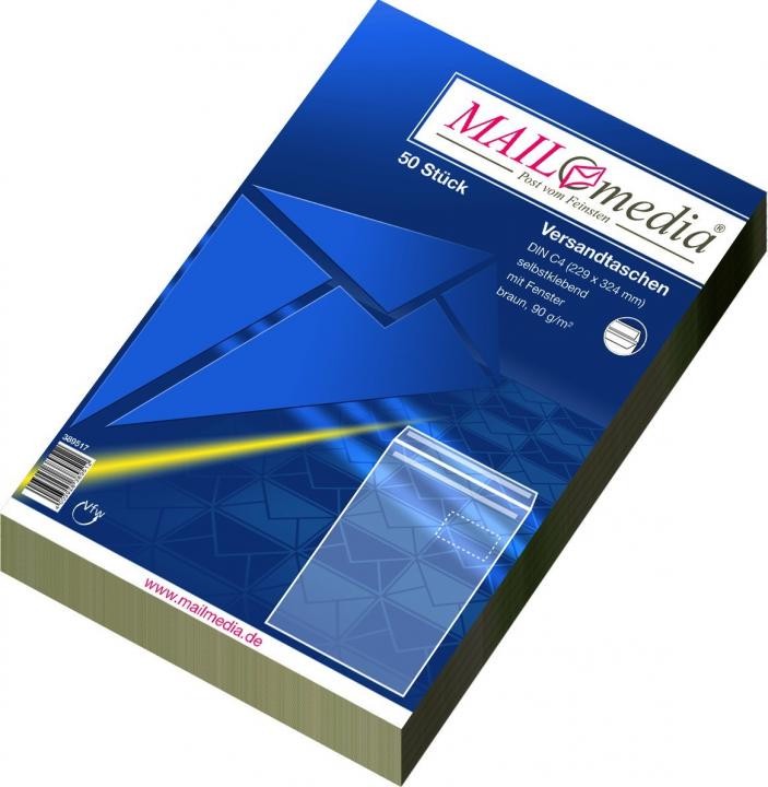 Versandtaschen C4 mit Fenster selbstklebend 90 g/qm braun 50 Stück