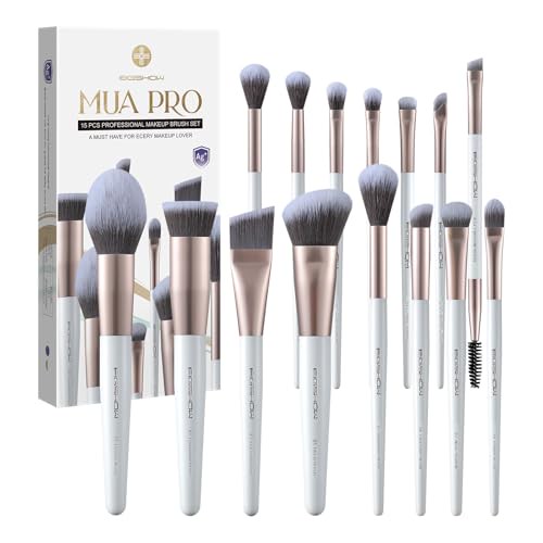EIGSHOW Make-up Pinselset,15-teilig MUA PRO Serie Profi Pinsel mit Silberionen-Borsten für Foundation,Pulver,Rouge,Highlighter,Concealer,Lidschatten&