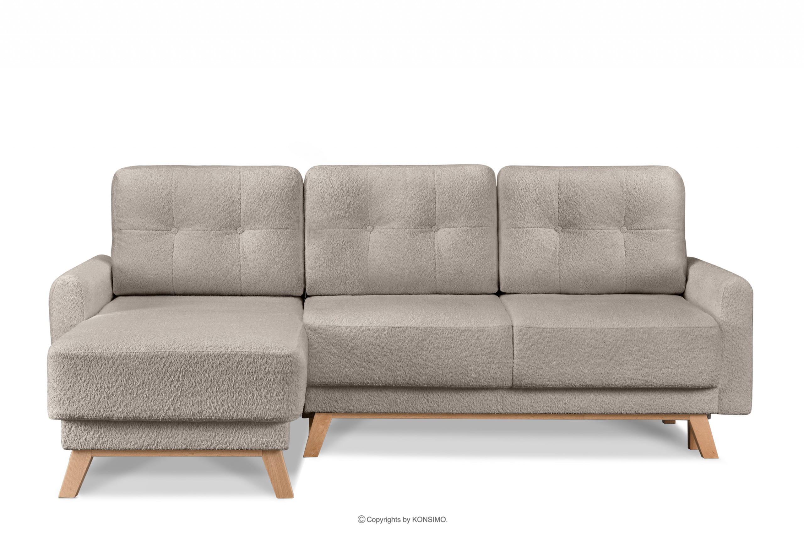 Ausziehbare Eckcouch für das Wohnzimmer mit Stauraum für Bettwäsche - Beige (links) Bouclé VISNA