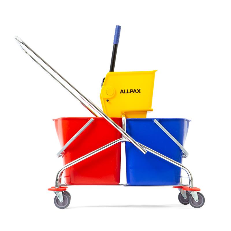 Wischwagen 2 Eimer 46 l mit Presse 86 x 41 x 90 cm Metall Kunststoff Rollen Griff – Reinigungswagen Doppelfahreimer Set Hotel Gewerbe Artpraxis kaufen