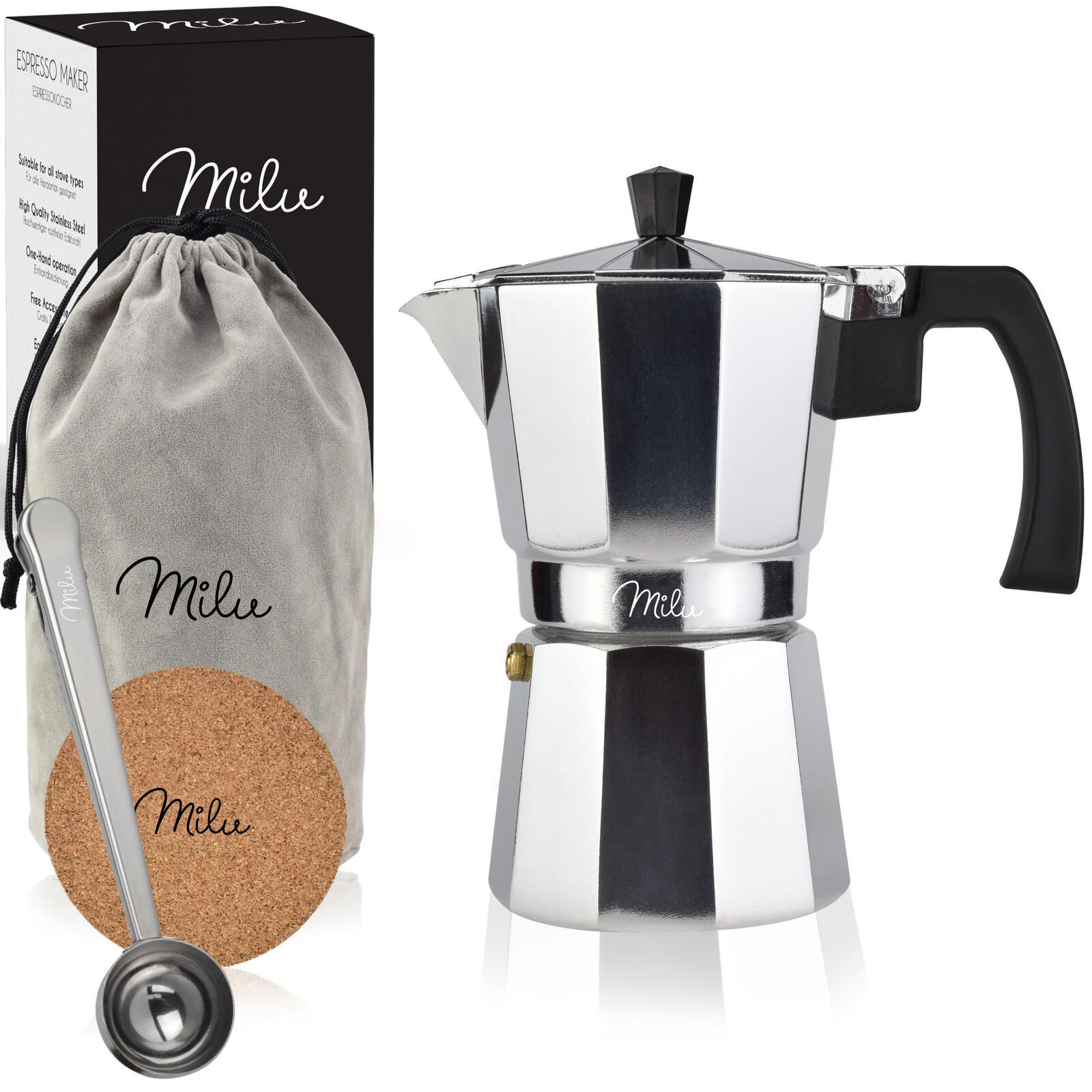 Milu 2 Tassen Espressokocher silber/schwarz