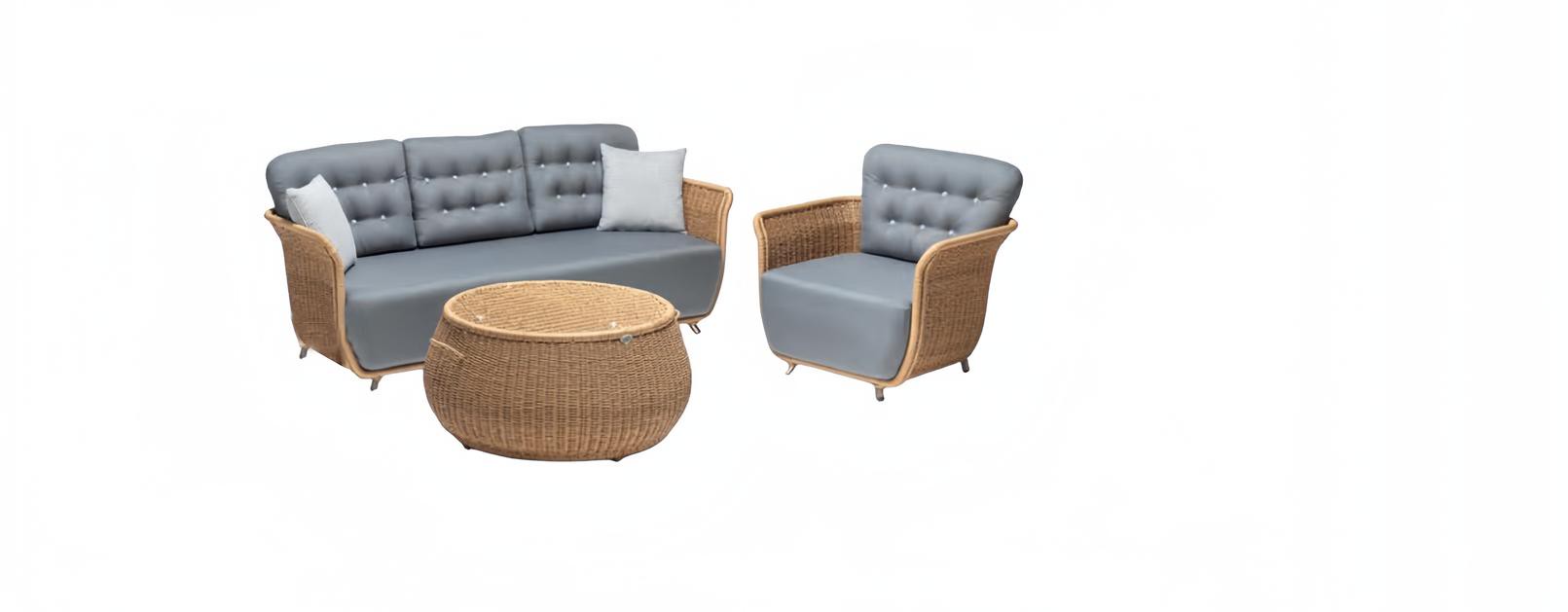 Gartenmöbel Robuste Garten Rattan Garnitur Couchtisch Grau Sessel Sofa 3-Sitzer