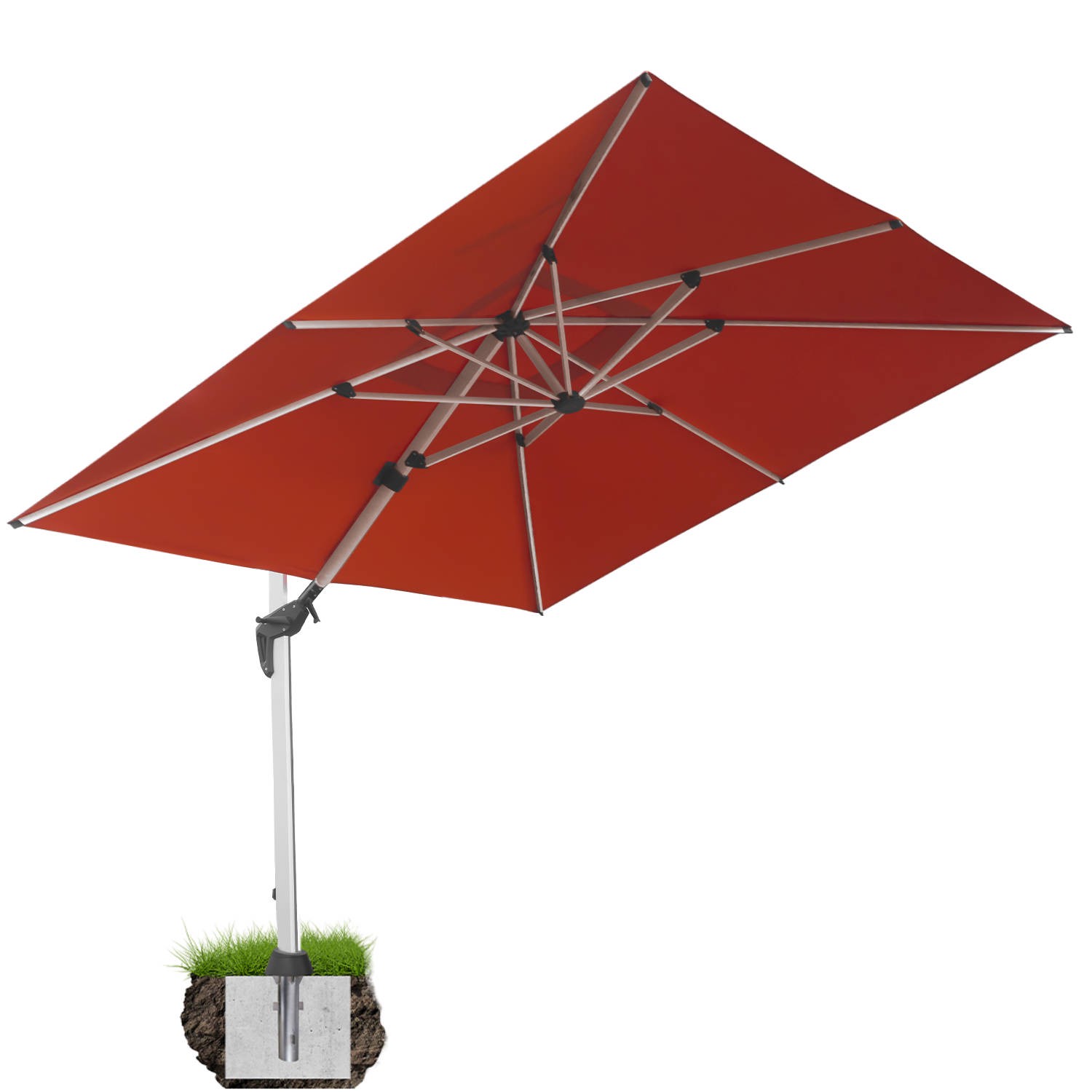 Mit Bodenanker | Terracotta Rot - anndora Ampelschirm Aluminium terrakotta 3m x 4m quadratisch - 360º drehbar - komplett schwenkbar neigbar - inklusive Bodenanker