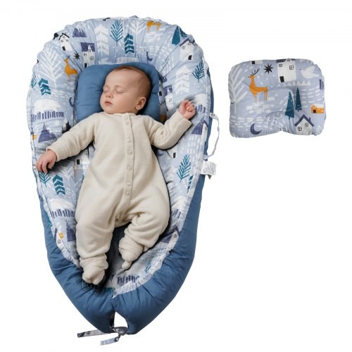 VEVOR Babynest, Kuschelnest, 100 % weiche Baumwolle, Babynestchen für Neugeborene mit Kopfstütze und 2 doppelseitigen Bezügen, Reisebett mit Tragetasche für zu Hause & unterwegs, 900x500x140mm
