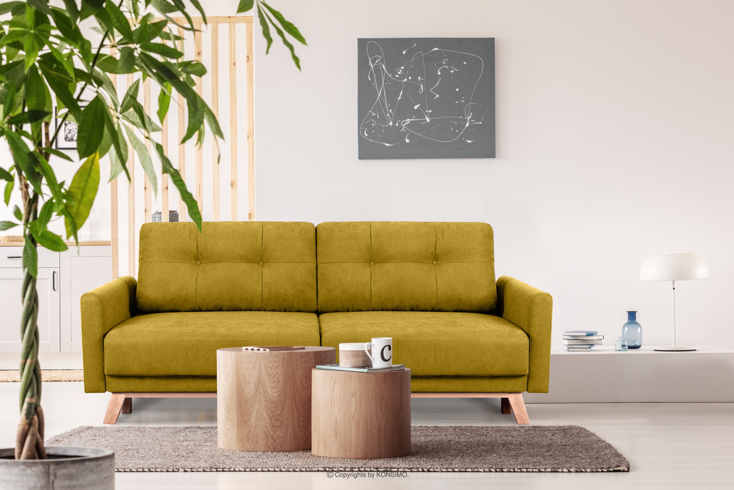 Skandinavisches Sofa Wohnzimmer mit Stauraum für Bettwäsche - Gelb VISNA