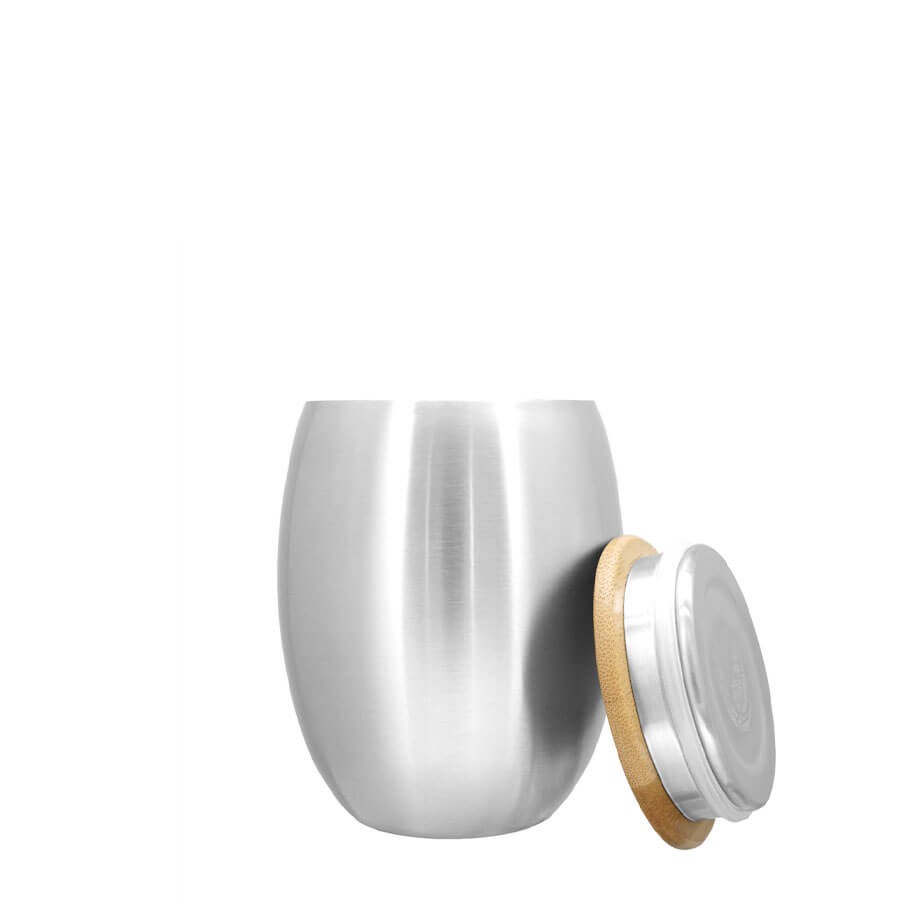Cup - 0,35l doppelwandiger Edelstahl Trinkbecher mit Edelstahl-Bambus-Becherdeckel