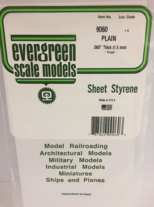 Evergreen 9060 Plasticcart Sheet Plain 150x300x1.5mm (1) Polystyrene Modellbau