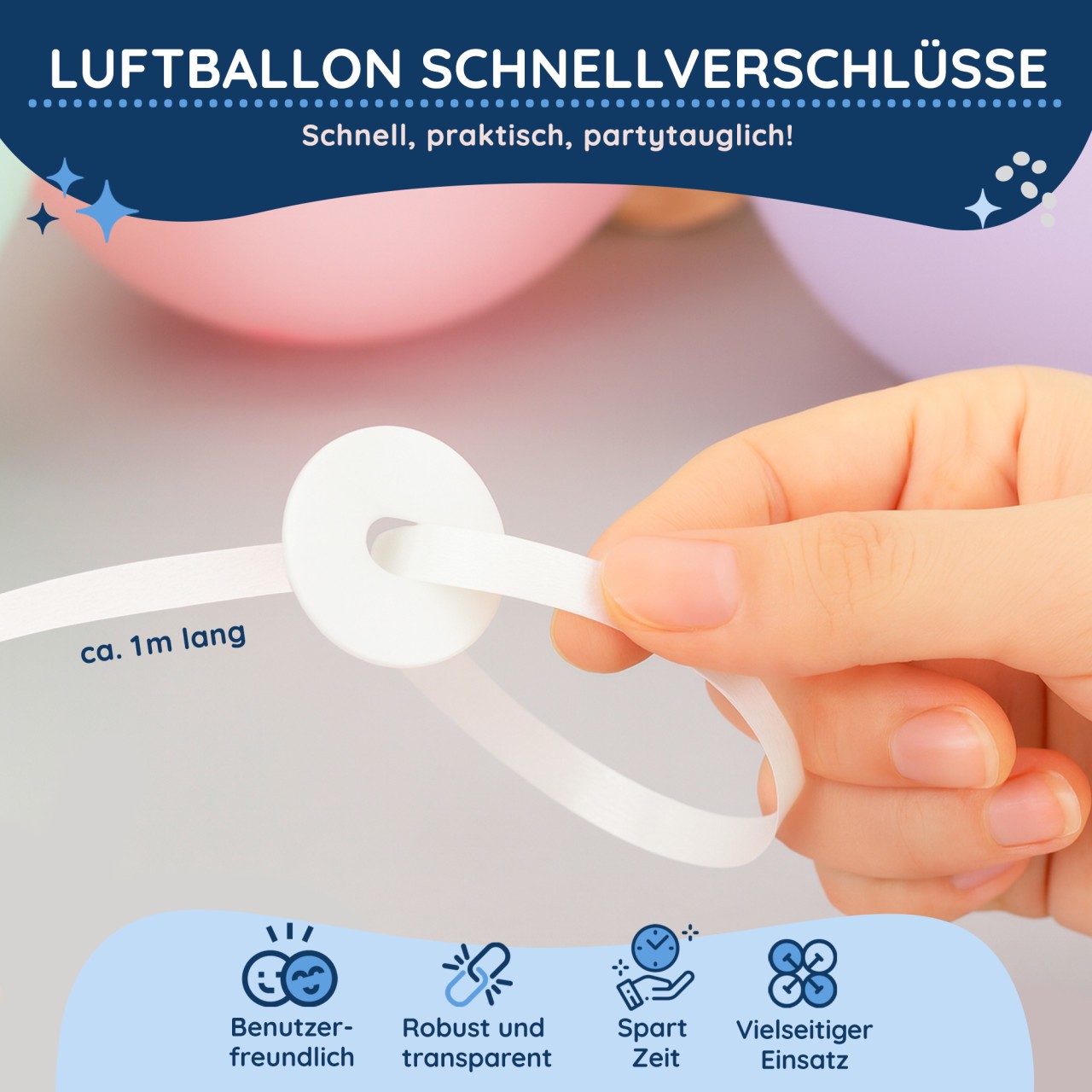 100 Luftballon Schnellverschlüsse mit Band