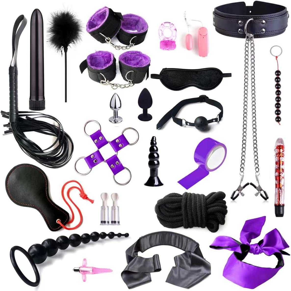 Sex Toy Restraints LEQC BDSM Toys 25pc Bondage Set Fetish Bed Kits for Beginners Gang Ball Play Vibrators Massagers Y8J6