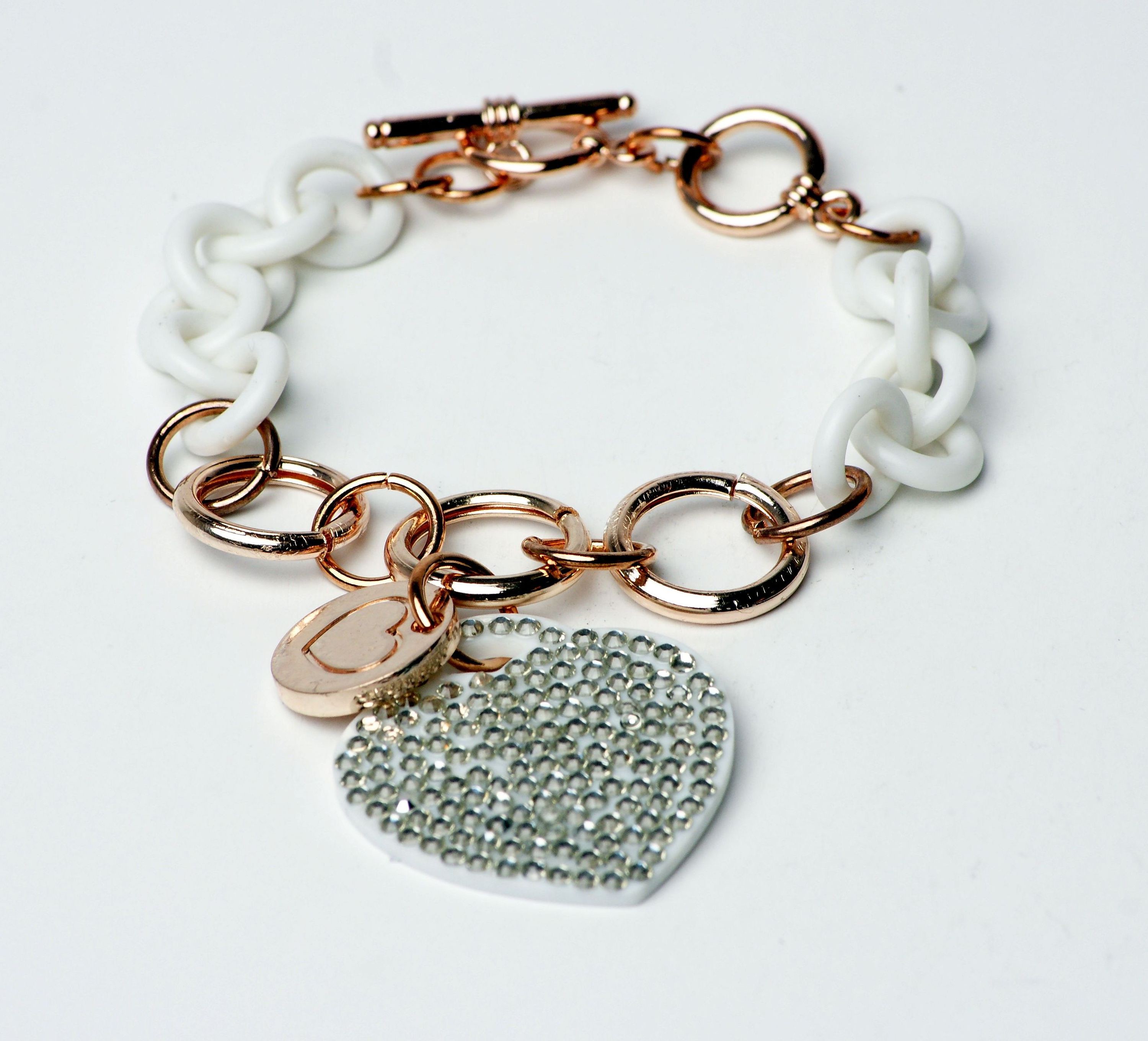 Modeschmuck Armband von Fiell aus Metall  Strass  Kunststoff in Roségold  Weiß