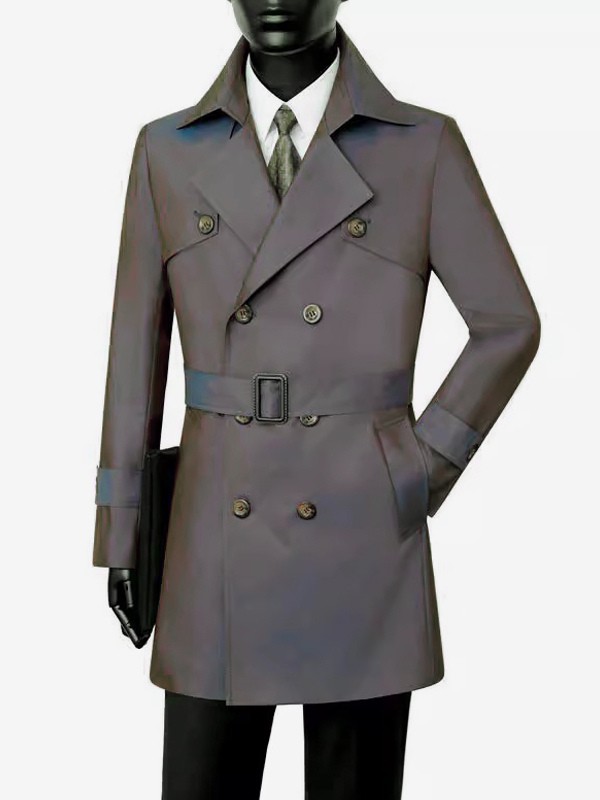 Klassischer Trenchcoat Mittellang Zweireihiger Revers Business Slim Fit Mantel Mit Gürtel