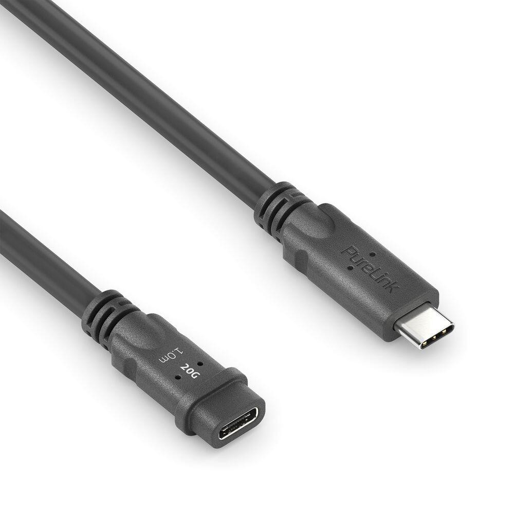 PureLink USB-C auf USB-C M/F Kabel - USB4 Gen 2x2, 5A, EPR 240W, 20G, DP Alt-Mode - PureInstall MicroX4 - schwarz - 1,00m