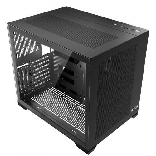 VEVOR PC-Gehäuse Mid-Tower, Dual-Chamber, mit gehärteten Glasscheiben, magnetischem Staubfilter, Kabelmanagement, für GPU bis zu 410 mm Länge, kompatibel mit ATX/M-ATX/ITX, kein Lüfter