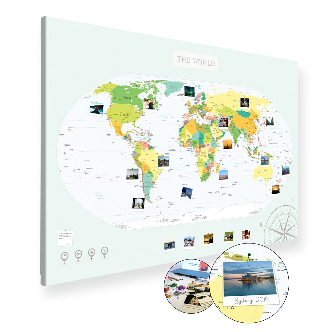 Weltkarte Politisch Gross XXL Pinnwand Leinwand - XXL (85x120cm)