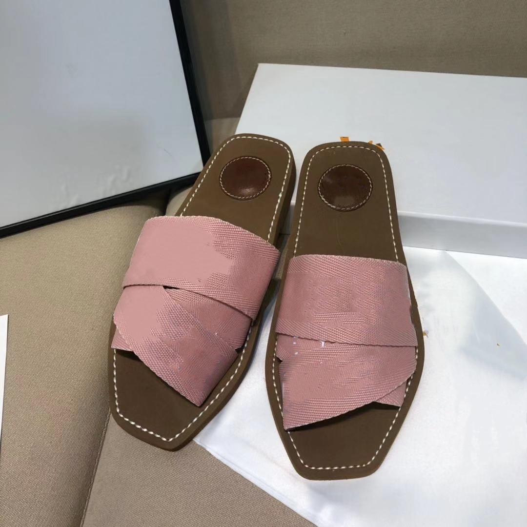 New Designer Women Leather Sandal Flat Slipper Sexy Fashion Canvas Summer Heel Slippers Slides Flip Flops Mule Womens Daily Commuting Sandals Siz