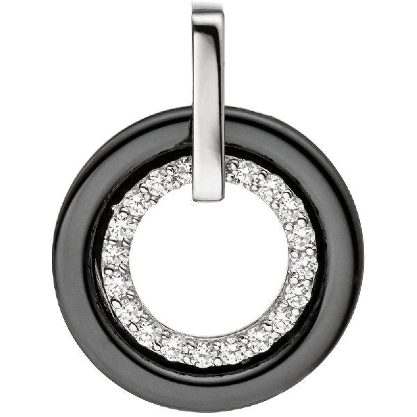 Anhänger rund 925 Sterling Silber mit Keramik schwarz und Zirkonia CJ