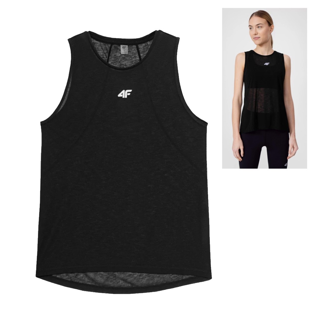 4F- Damen Trainingsshirt, Laufshirt, Sportshirt, Tank Top, schwarz
