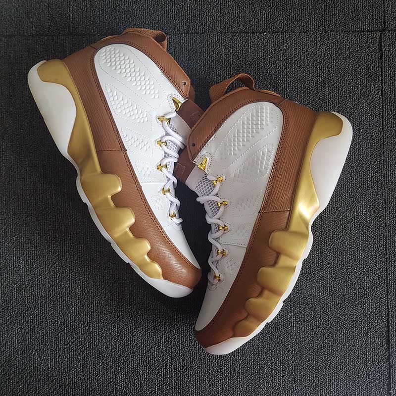 9 Mop Melo Gold and Brown 302370-122 mens boy basketball shoes 9s athletic sports sneaker