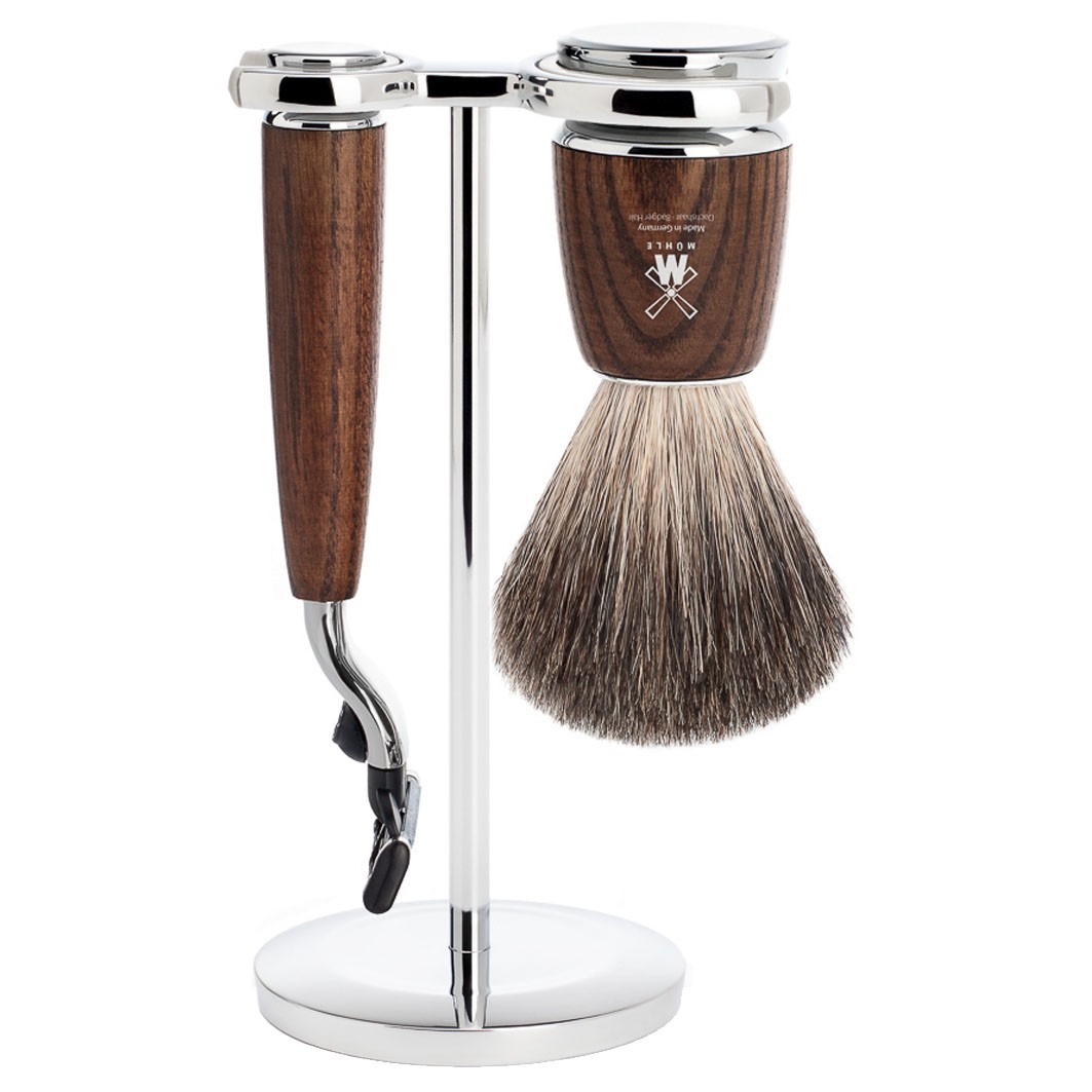 RYTMO 3-teiliges Rasierset, Reines Dachshaar, mit Gillette® Mach3®, Griffmaterial Esche gedämpft