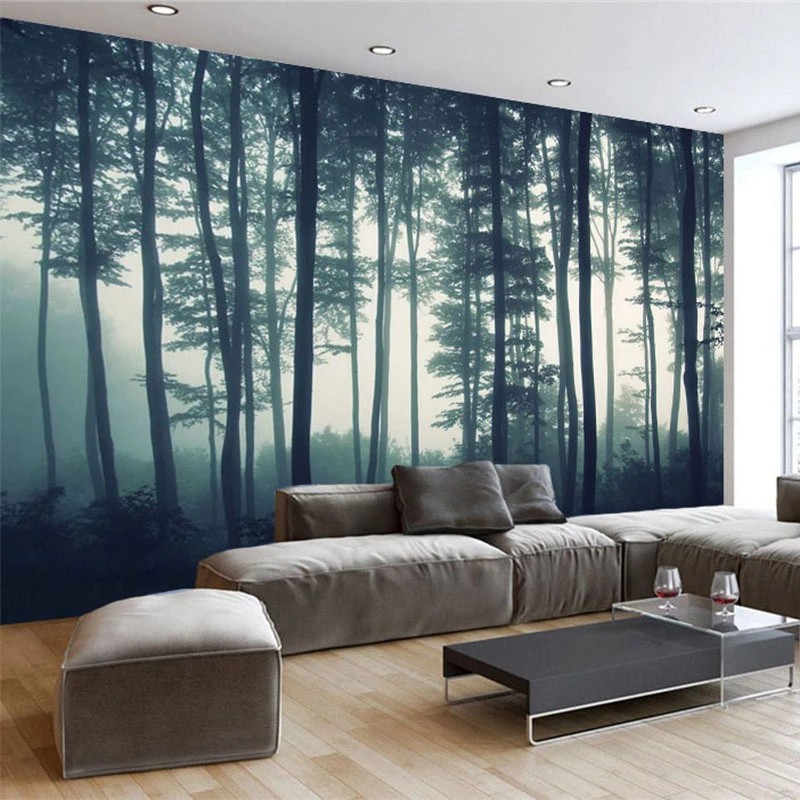 PHOTO PHOTO PHOTO PAPIR 3D FOG DENNE FOREST TREE MURAL SOIX TV CHAM CHAMBRE PEINTURE NATUR