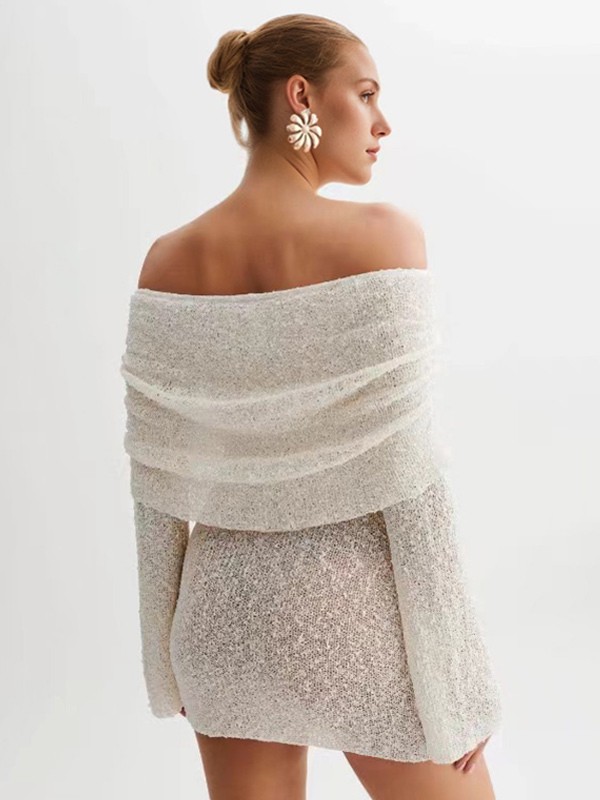 Strickkleid Modern Acryl Lange Ärmel Bateau Hals