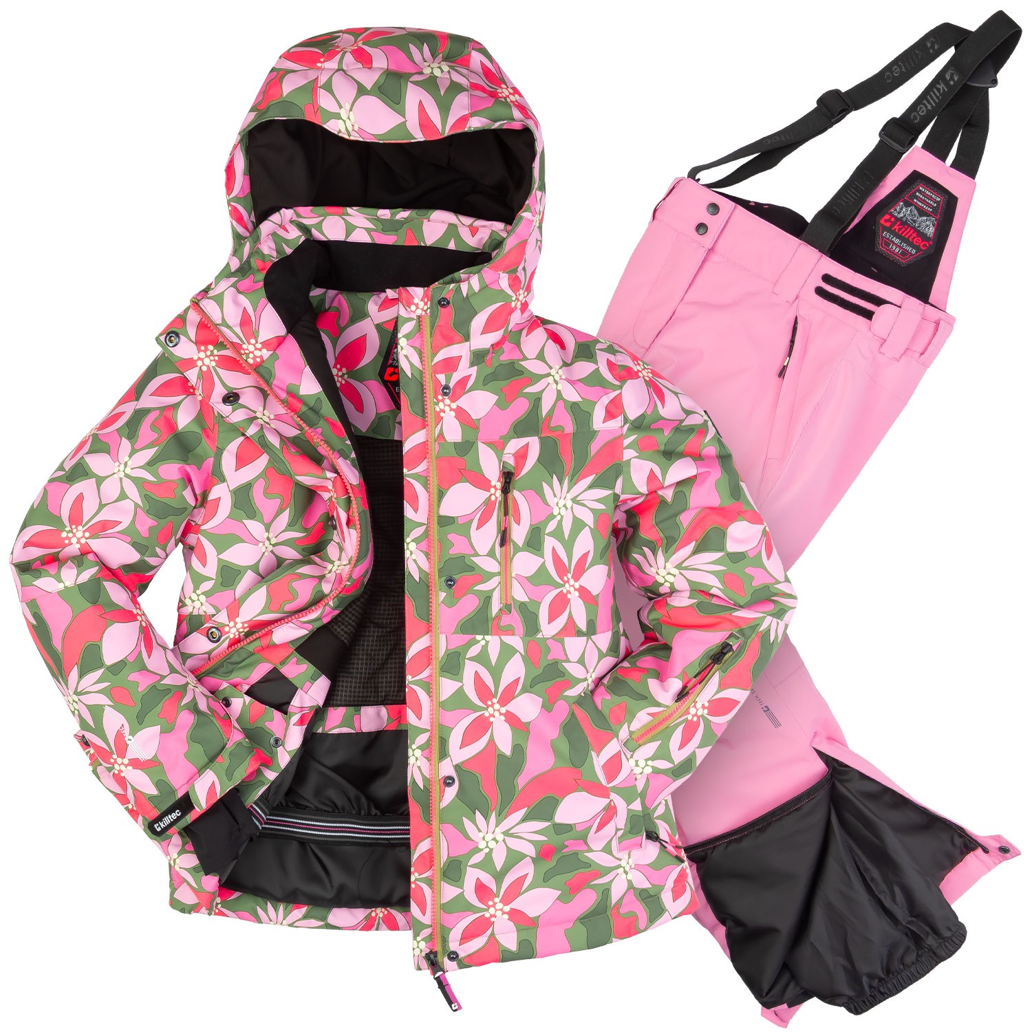 Killtec Skianzug Mädchen wasserdicht 10.000 mm, Größe 152, Rosa Blumenmuster Skihose Skijacke