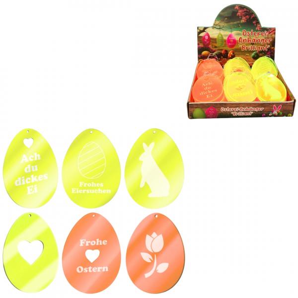 Hanger Pasen ei met spreuk neon 7,5 cm 6 assorti