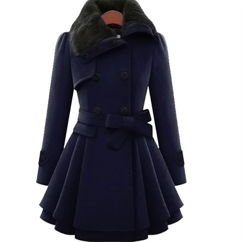 Women's Trench Coats Winter Casual Women Wool Blends Coat Thick Warm Mid-Length Double Breasted Plus Size Slim Solid Woolen Jacke
