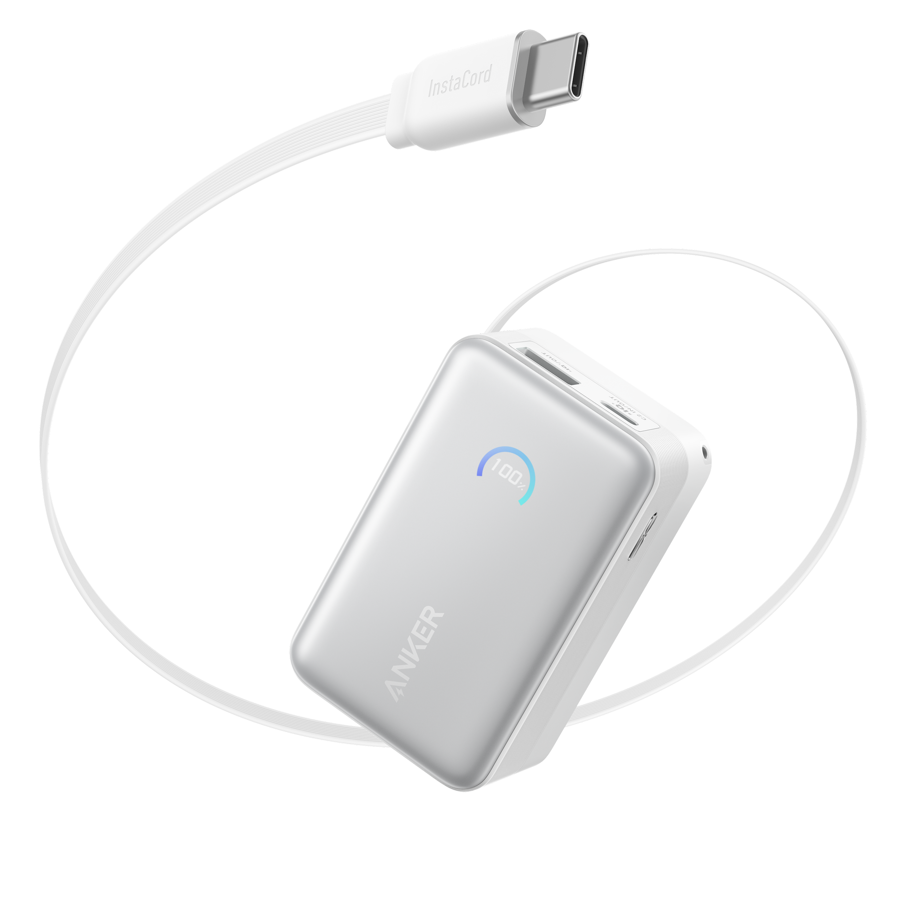 Anker Nano Powerbank  (10K, 45W, Integriertes einziehbares USB-C Kabel) White