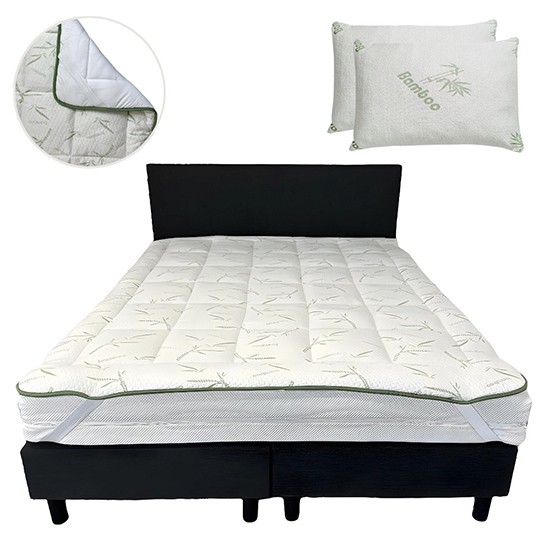 Chimb - Boxspring - Inkl. Bambus-Topper und Kissen - 7-Zonen Taschenfederkern Einzelmatratze - Anthrazit