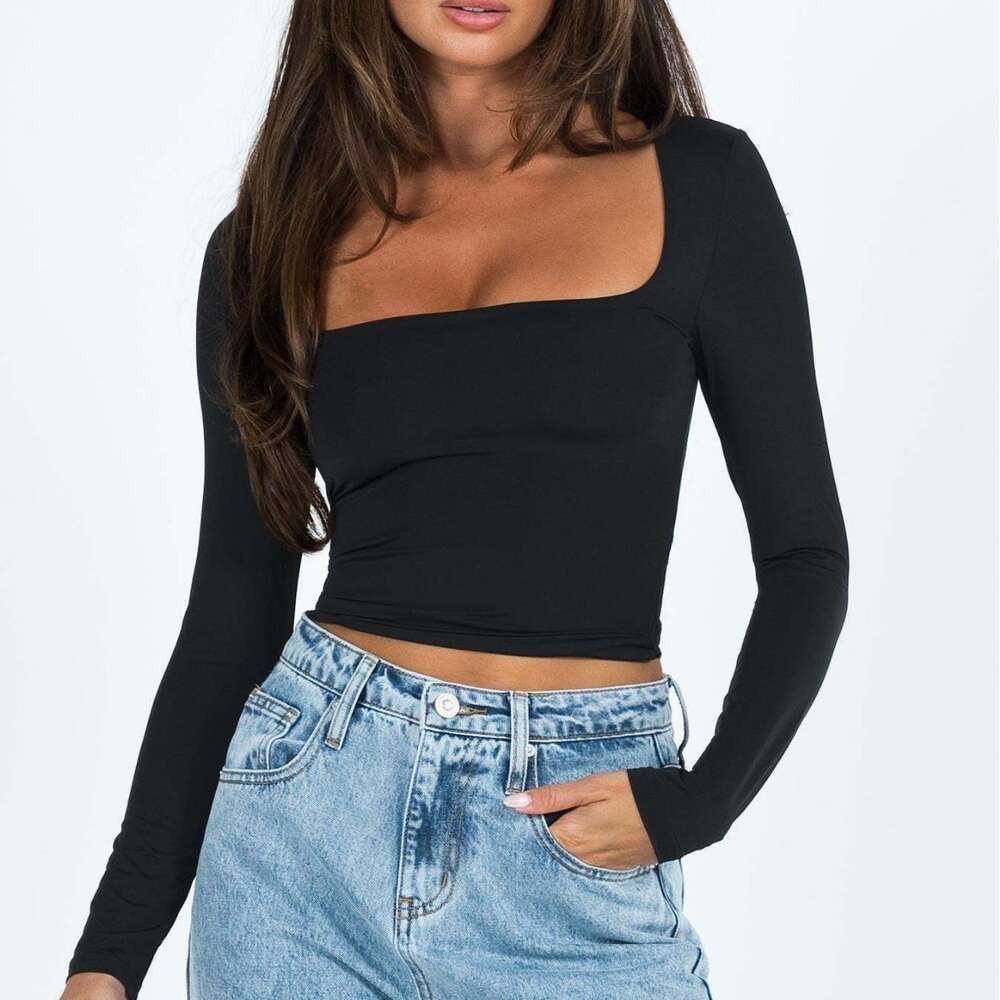 2024 NOUVELLE COULEUR COLLE COLLE À MANDE FEMMES OUVERT NELLAVE COULE DE NAVE T-shirt Top F59 20