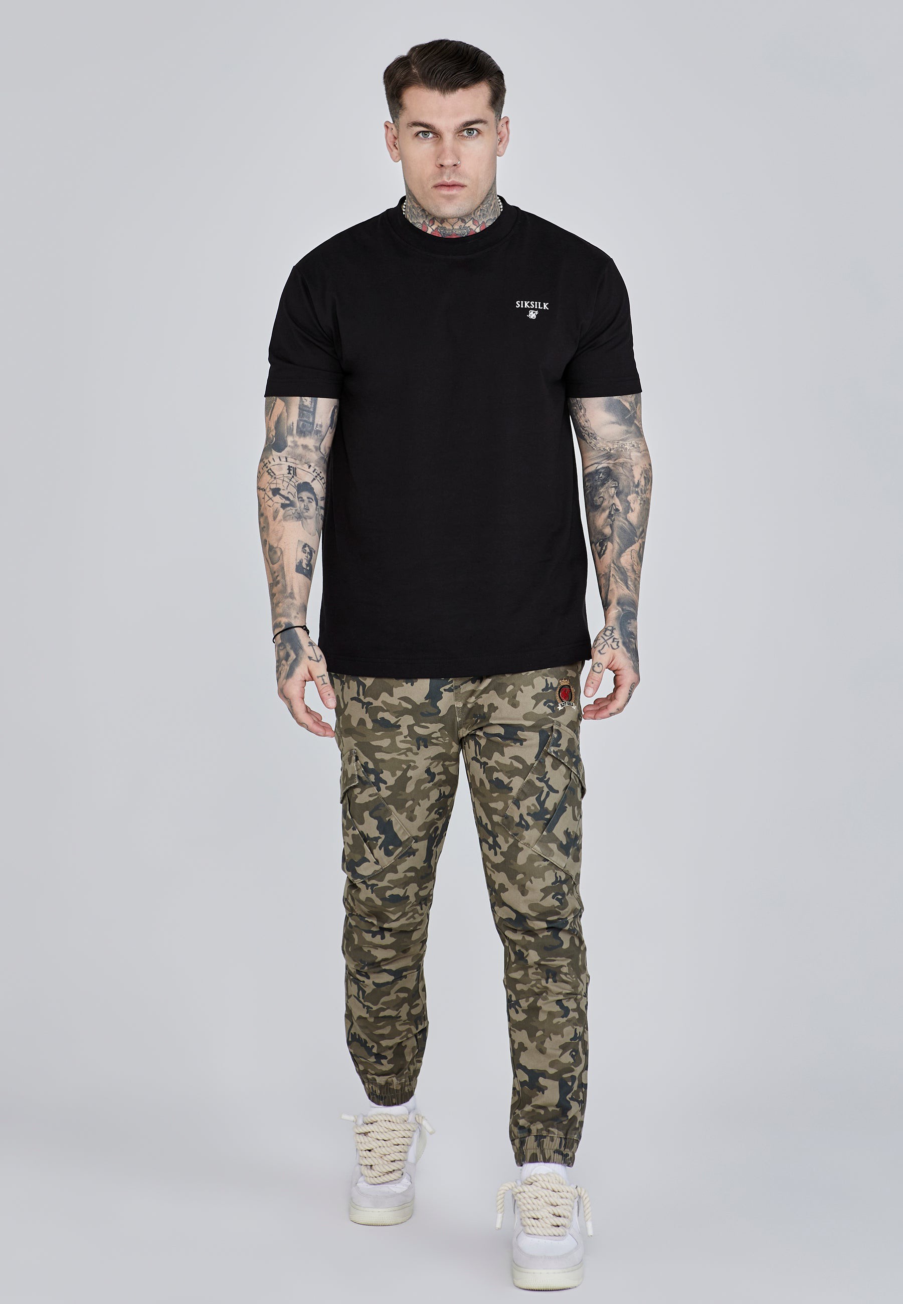 SikSilk Herren grüne Camo Cargohose S
