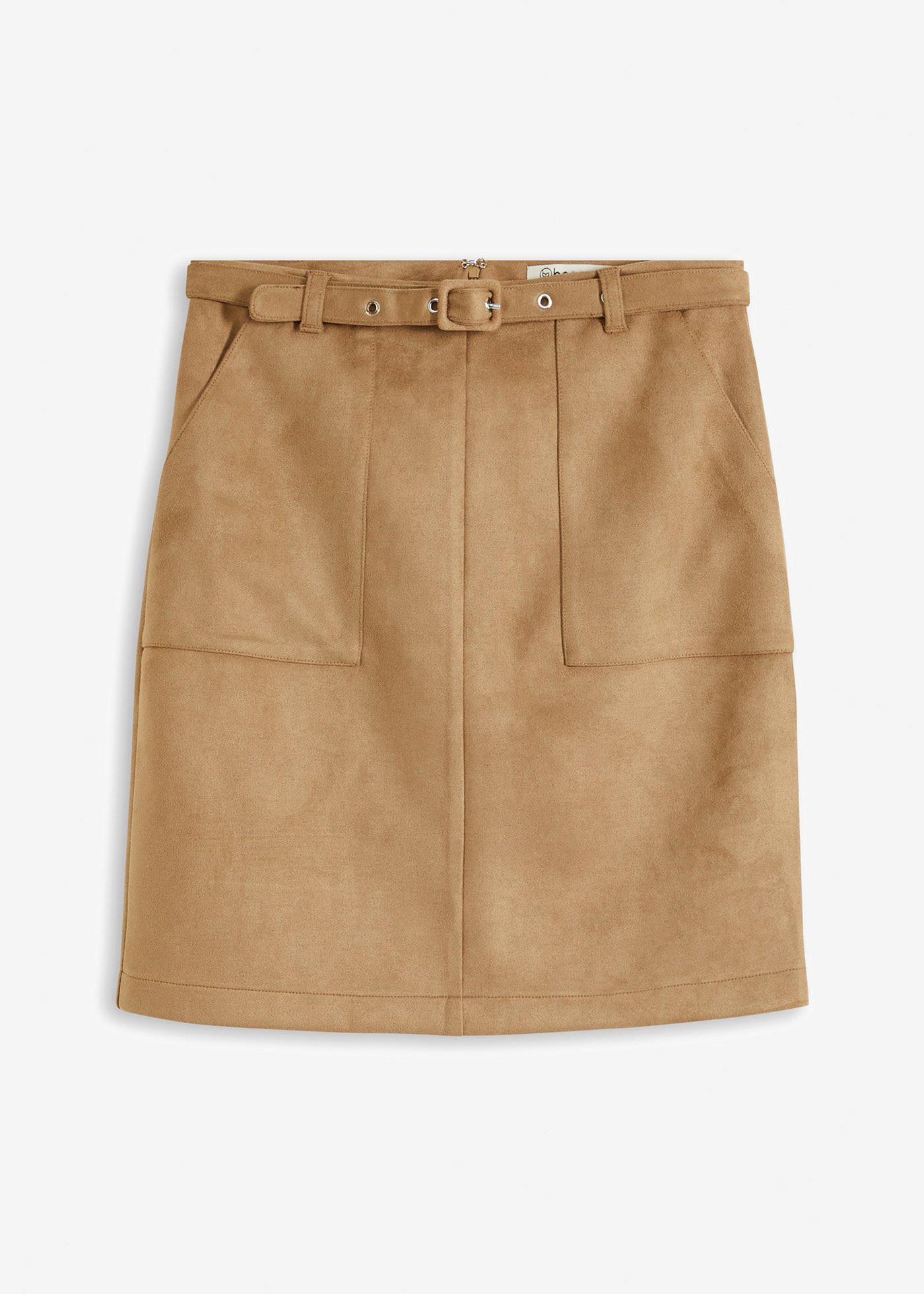 Velourlederimitat-Rock mit Gürtel