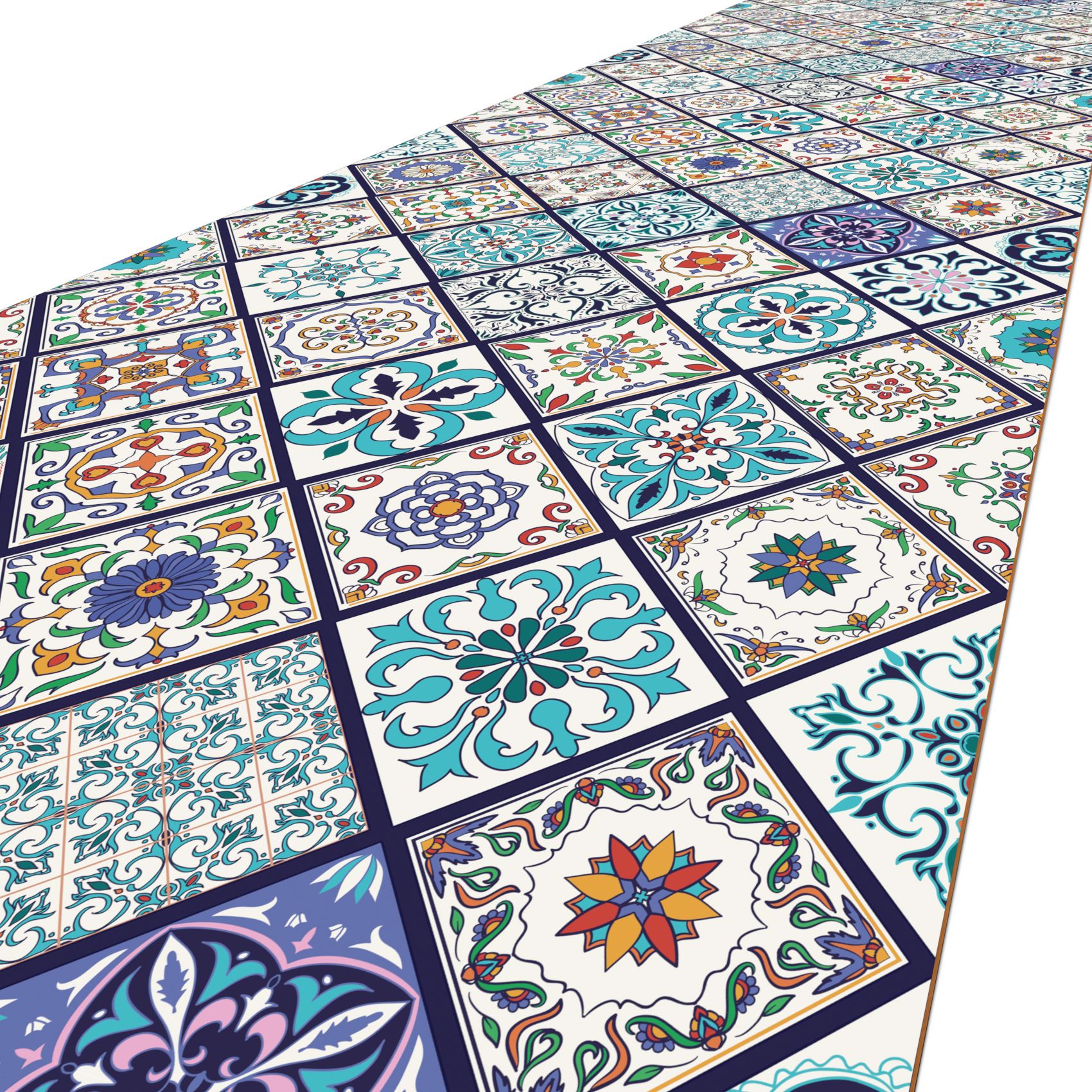 Küchenläufer PVC rutschfest abwaschbar Orientalische Fliese Blau 50cm Breit 100cm