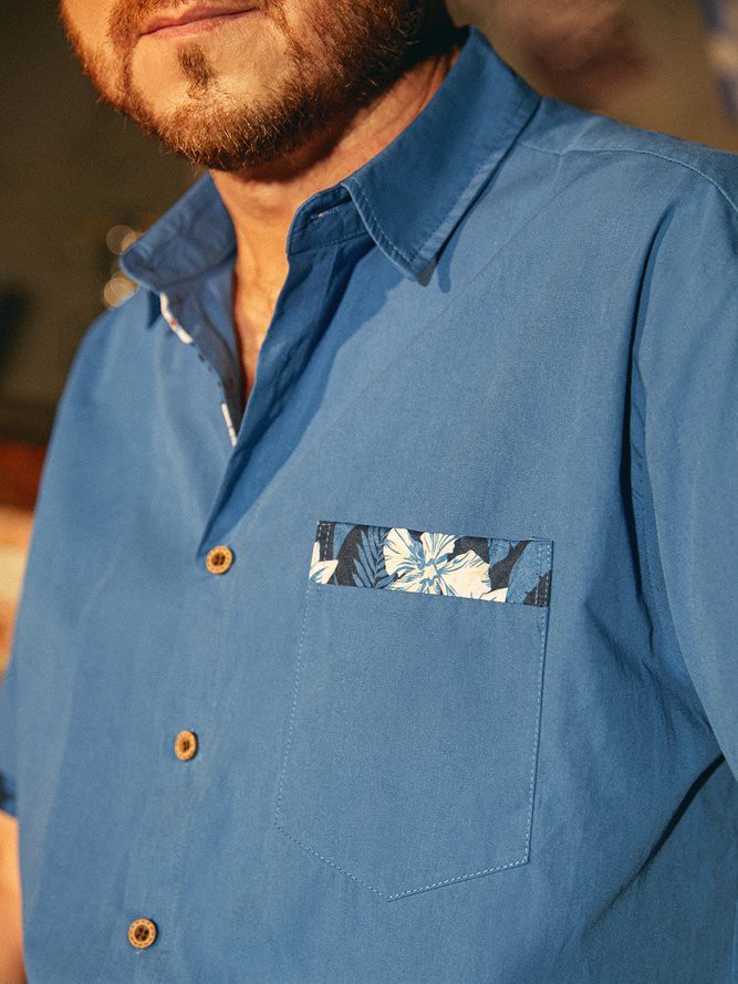 Lässig Tropisch Sommer Baumwolle Weit Regelmäßig H-Linie Regelmäßig Tasche Patchwork Aloha-Hemden für Herren