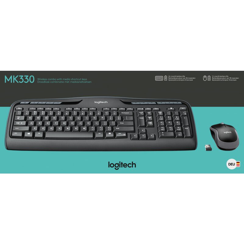 Logitech Tastatur/Maus Set MK330, Wireless, schwarz