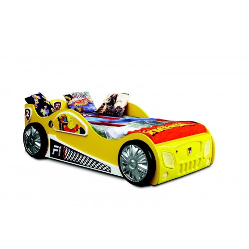 Rennwagen Auto Bett Matratze Autobett Kinderzimmer Betten Möbel gelb Kinderbett