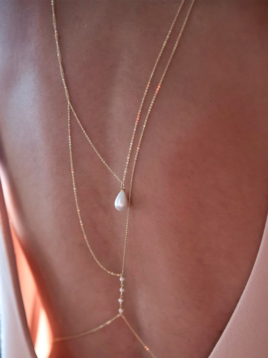 Hochzeitsketten Gold Gold Rund Brillant Mehrkettige Kette Imitationsperle 16 Zoll Unter Hochzeitskette