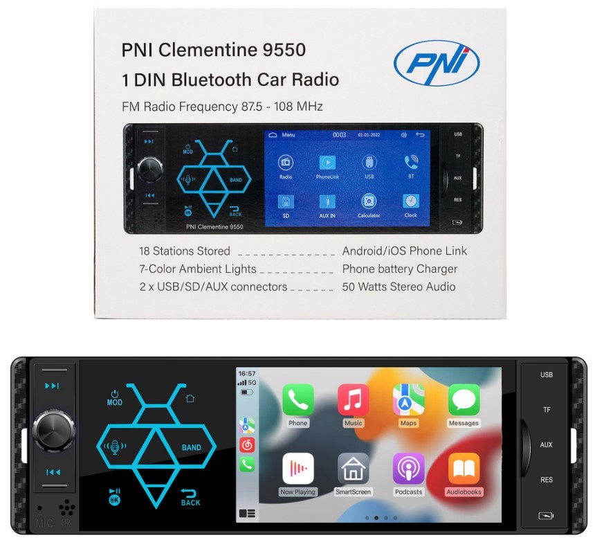 PNI PNI-MP5-9550 Autoradio 1DIN, Anschlüsse: USB, 4Zoll
