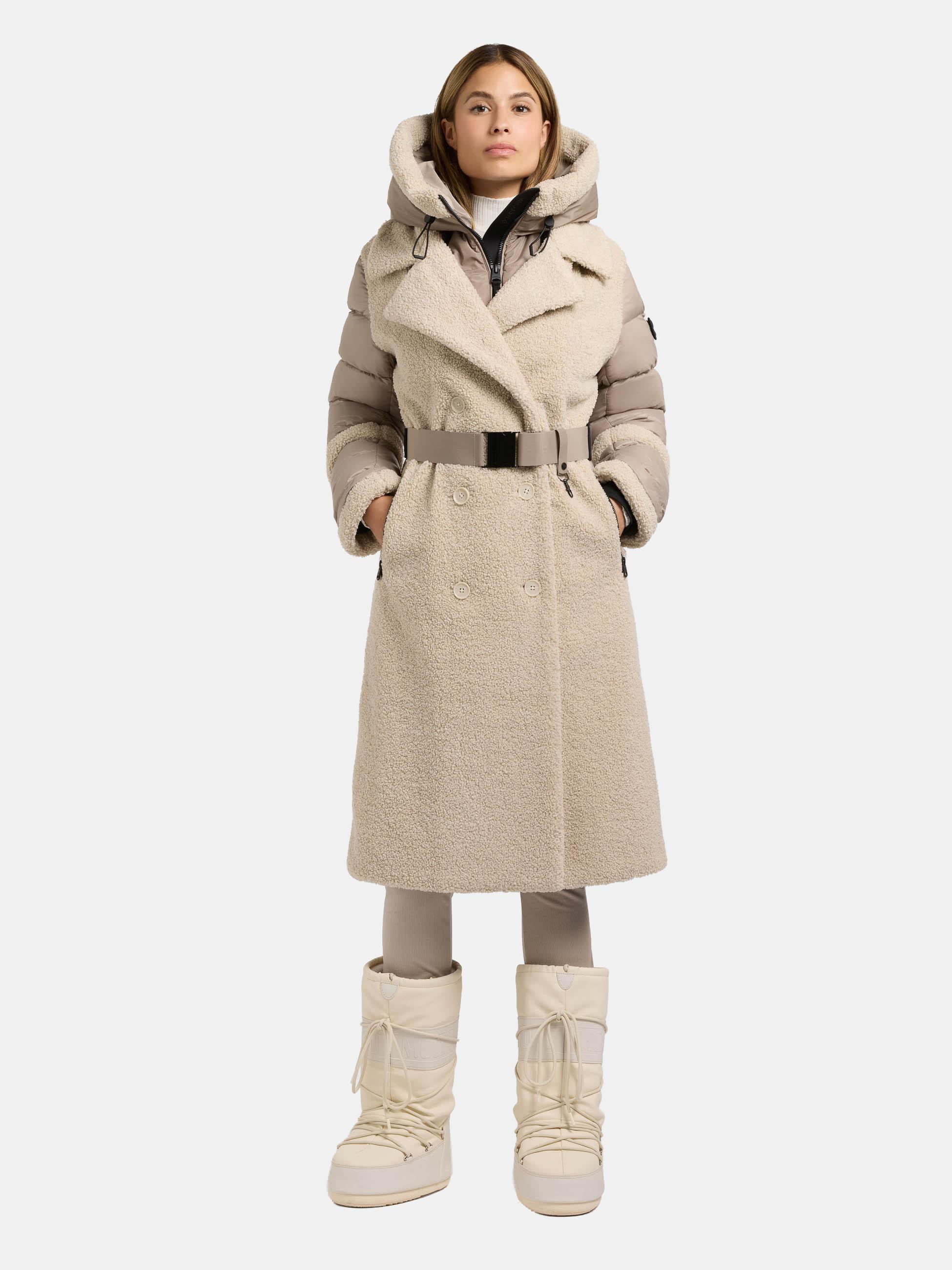 Hybrid-Plüschmantel mit Taillengürtel 