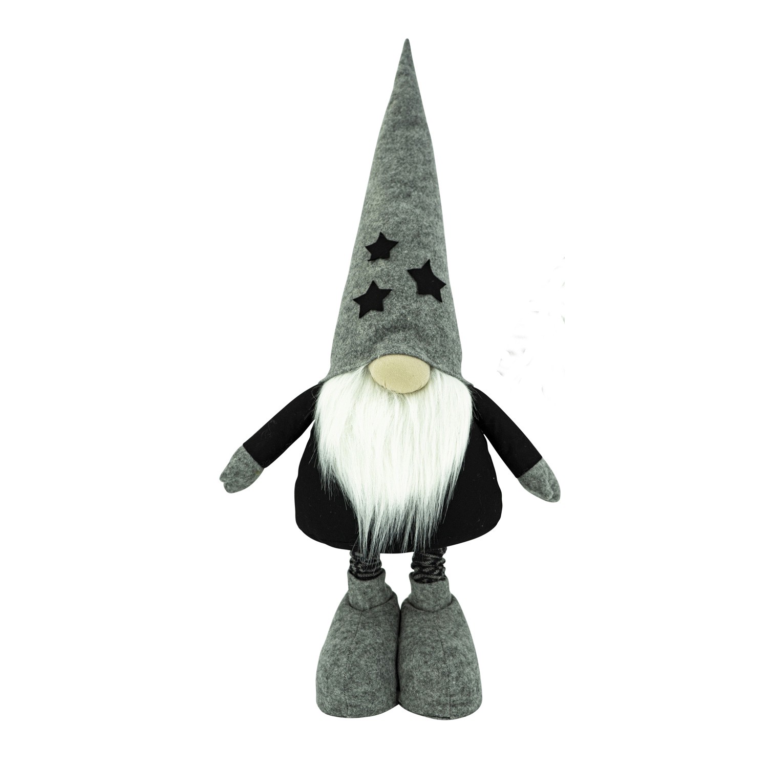 B-Ware Wichtel RON - Dekofigur - Filz - Teleskopbeine - H: 1,27m - graue biegbare Mütze - schwarze Sterne