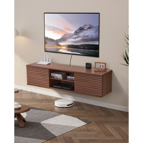 VEVOR TV Schrank hängend Wandhalterung, Fernsehschrank mit verstellbarem Regal & Schiebetüren, TV-Regal mit Stauraum für DVD-Player Spielekonsole, Hängeschrank 52 kg belastbar Weiß 152 cm Länge