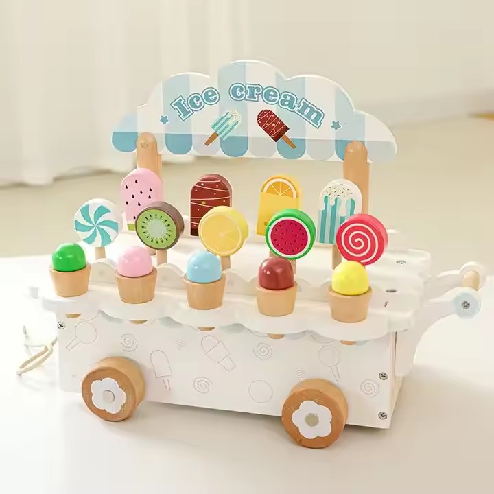 Vente de crème glacée en bois pour enfants, maison de jeu, Puzzle, jouet pour bébé, Simulation de camion de crème glacée aristocrate danois, éduc